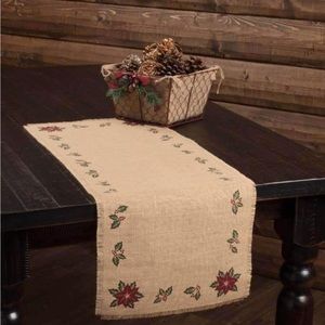 Jute burlap poinsetta table runner 13 x 72